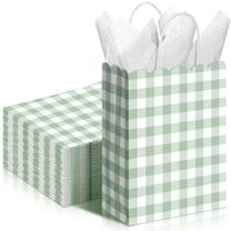 Sacos de presente Kolldenn Sage Green Gingham Kraft Paper 24 unidades Sacos de presente Kolldenn Sage Green Gingham Kraft Paper 24 unidades