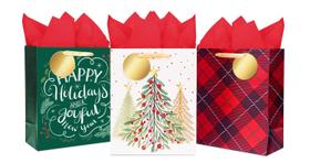 Sacos de presente LaRibbons de Natal de 33 cm, pacote com 3 unidades com papel de seda Sacos de presente LaRibbons de Natal de 33 cm, pacote com 3 unidades com papel de seda