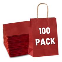 Sacos de presente LIHOMR 100 unidades de papel kraft vermelho 21x15x8cm com alças Sacos de presente LIHOMR 100 unidades de papel kraft vermelho 21x15x8cm com alças