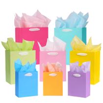 Sacos de presente Nihuecne coloridos em tamanhos variados com papel de seda x8 Sacos de presente Nihuecne coloridos em tamanhos variados com papel de seda x8
