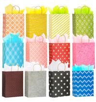 Sacos de presente Nihuecne Kraft Paper, pacote com 12, 33x25x13cm com lenço