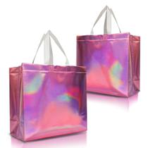 Sacos de presente Nush Nush Large Pink Holographic, pacote com 12 unidades, 33x13x28cm