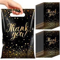 Sacos de presente Pajean Thank You, plástico preto e dourado, 100 unidades Sacos de presente Pajean Thank You, plástico preto e dourado, 100 unidades