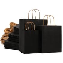 Sacos de presente, papel kraft preto Nicunom com alças, pacote com 90