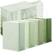 Sacos de presente: papel kraft verde Tenceur Sage com alças, 100 unidades