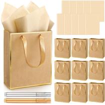 Sacos de presente: papel metálico Yeaqee com alças, pacote com 10, 23x18x8cm Sacos de presente: papel metálico Yeaqee com alças, pacote com 10, 23x18x8cm