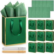 Sacos de presente, papel metálico Yeaqee, ouro verde, 23x18x8cm, pacote com 10 Sacos de presente, papel metálico Yeaqee, ouro verde, 23x18x8cm, pacote com 10