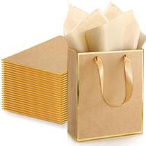 Sacos de presente, papel metálico Yeaqee, pacote com 24 unidades, 23x18x8cm com lenço