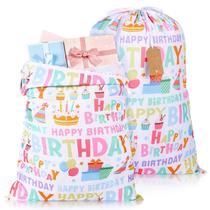 Sacos de presente Pickmesh Happy Birthday 50x70cm, tecido, 2 peças