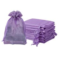 Sacos de presente QIANF Purple Organza 15x23 cm, 20 unidades com cordão
