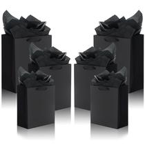 Sacos de presente QIELSER, papel kraft preto com alças de fita, pacote com 12 Sacos de presente QIELSER, papel kraft preto com alças de fita, pacote com 12