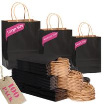 Sacos de presente qiqee Black Paper com alças, pacote com 100 tamanhos variados Sacos de presente qiqee Black Paper com alças, pacote com 100 tamanhos variados