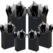 Sacos de presente qiqee pretos com papel de seda, tamanhos variados, 10 unidades Sacos de presente qiqee pretos com papel de seda, tamanhos variados, 10 unidades