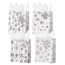 Sacos de presente SHIPKEY, pacote com 12, prata, Natal, 26x10x32 cm