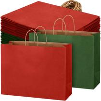 Sacos de presente Tenceur 100 peças de papel kraft vermelho e verde 40,6 x 30,5 x 15,2 cm Sacos de presente Tenceur 100 peças de papel kraft vermelho e verde 40,6 x 30,5 x 15,2 cm