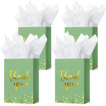 Sacos de presente Tinlade Thank You com papel de seda, 12 peças de verde sálvia