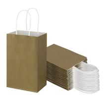 Sacos de presente Toovip Small Gold Kraft Paper, pacote com 50 alças