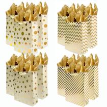 Sacos de presente UNIQOOO Metallic Gold Christmas com papel de seda x12
