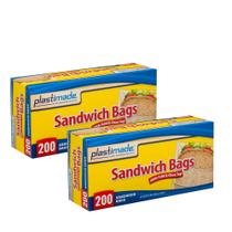 Sacos de sanduíche de plástico descartáveis Plastimade 400 sacos (2 pacotes) Sacos de sanduíche de plástico descartáveis Plastimade 400 sacos (2 pacotes)