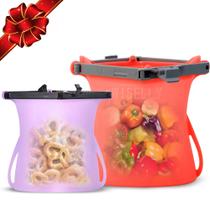 Sacos de Silicone para Alimentos - 1/2 Galão + Saco de Sanduíche - Reutilizáveis, para Microondas, Freezer e Lava-Louças (33oz + 68oz)