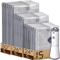 Sacos de vácuo Vacbird Travel com bomba recarregável, pacote com 15