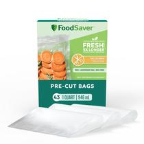 Sacos de vedação a vácuo FoodSaver Quart Pre-Cut, pacote com 43 Sacos de vedação a vácuo FoodSaver Quart Pre-Cut, pacote com 43