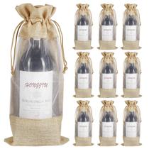 Sacos de vinho Shintop Jute Burlap 750 ml com janela, 10 unidades para presente