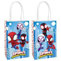 Sacos Kraft de papel impresso 8,25" x 5,25" x 3", 8 peças perfeitos para festas, presentes e guloseimas, Spidey e seus incríveis amigos
