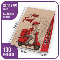 Sacos Kraft Delivery - PP (18x10x25) - 100 unidades - Modelo (Motoboy) FastFood - Dalpack Embalagens
