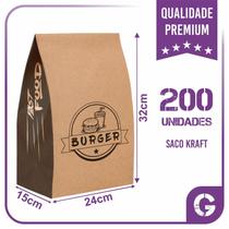 Sacos Kraft Para Delivery - G (24x15x32) - 200 unidades - Modelo Burger