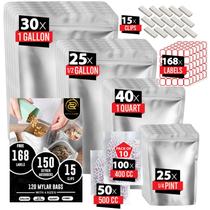 Sacos Mylar 120 unidades com 150 absorvedores de oxigênio para armazenamento de alimentos Sacos Mylar 120 unidades com 150 absorvedores de oxigênio para armazenamento de alimentos
