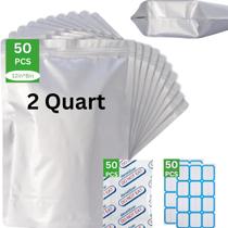 Sacos Mylar para armazenamento de alimentos, 50 unidades, 2 litros, 20x30 cm com absorvedores de oxigênio de 500 cc