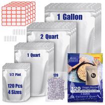 Sacos Mylar para armazenamento de alimentos Leboduo 120 unidades com absorvedores de oxigênio Sacos Mylar para armazenamento de alimentos Leboduo 120 unidades com absorvedores de oxigênio