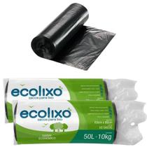Sacos p/ Lixo Preto 50L/10Kg Reforçado 2 Rolo c/ 50u Ecolixo