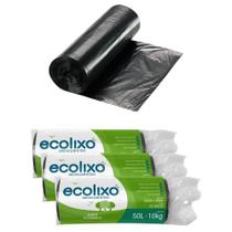Sacos p/ Lixo Preto 50L/10Kg Reforçado 3 Rolo c/ 50u Ecolixo