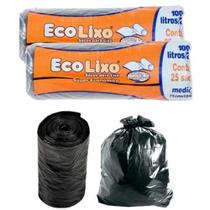 Sacos Para Lixo Preto 100L/20Kg Reforçado 2 Rolos Com 25U - Ecolixo