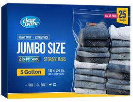 Sacos plásticos CLEARWARE 25 Large, 5 galões, 18 x 24 polegadas, com zíper