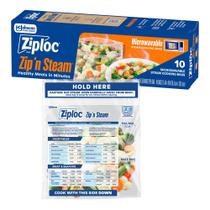 Sacos Ziploc Zip'n Steam para Armazenamento de Alimentos, Seguros para Micro-ondas, 10 unidades Sacos Ziploc Zip'n Steam para Armazenamento de Alimentos, Seguros para Micro-ondas, 10 unidades