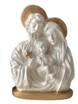 Sagrada Família Gesso Manto Branco Perolado E Dourado 20cm