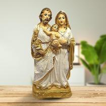 Sagrada Familia Imagem Em Gesso Traços Finos Dourada 20cm - Divinário