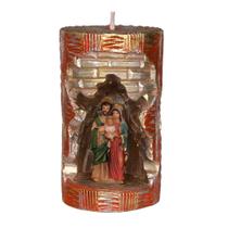 Sagrada Família. Rossoni Velas. Gruta em vela tam 10x16cm vermelha. Imagem em resina 9cm