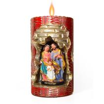 Sagrada Família. Rossoni Velas. Gruta em vela tam 10x16cm vermelha. Imagem em resina 9cm Sagrada Família. Rossoni Velas. Gruta em vela tam 10x16cm vermelha. Imagem em resina 9cm