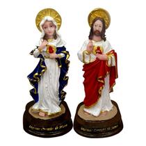 Sagrado Coração De Jesus E De Maria Resina Lindo 15cm - Divinário Artigos Religiosos