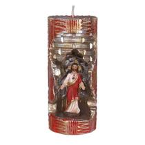 Sagrado Coração de Jesus. Rossoni Velas. Gruta em vela tam 07x16cm vermelha. Imagem em resina 9cm
