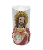 Sagrado Coração Jesus Luminária Vela 17,5cm - Enfeite Resina - Tudo em Caixa