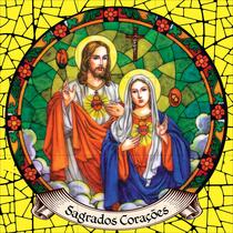Sagrados Corações Jesus e Maria Estilo Vitral 60x60cm - 100% Azulejo