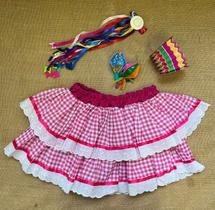 Saia 2 babados rosa de festa junina adulto