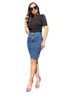 Saia 377 Jeans Feminina Evangelica C/Elastano Cintura Alta Moda Evangelica Plus Size