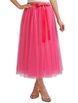 Saia Aiberlisha A-line, comprimento de chá, tule, rosa choque, S-M