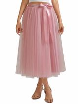 Saia Aiberlisha A Line, comprimento de chá, tule, rosa empoeirado, XL-XXL